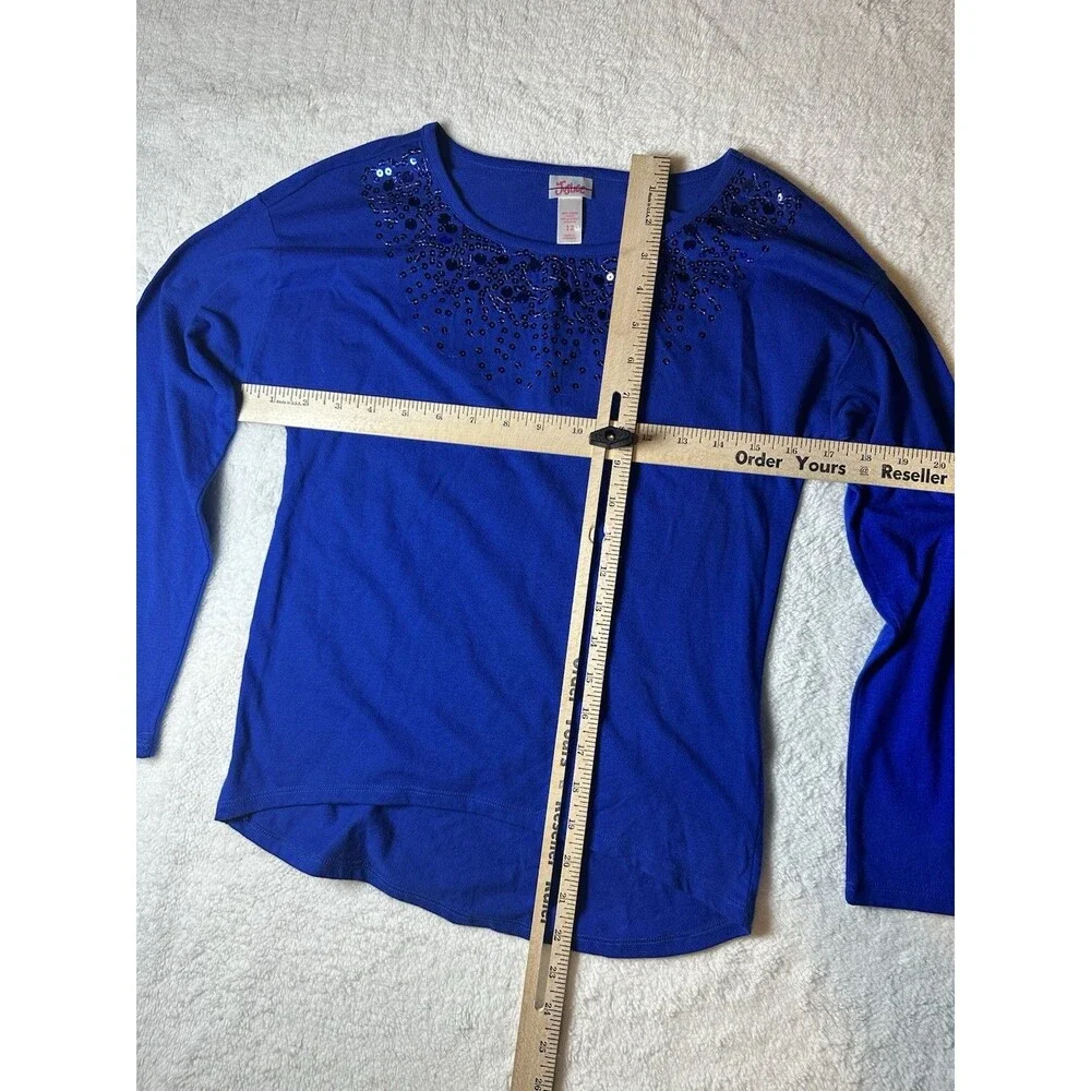 Justice girls sz 12 long sleeve blue Top with sequin neckline